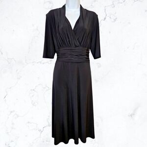 Evan Picone Stretch Ruched V-Neck Half Sleeve Black Semi-Formal Cocktail Dress